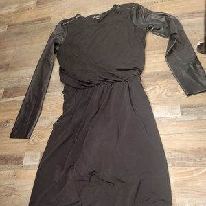 BLACK Dress | Kenneth Cole | Size 10 | Pleather Sleeves | Bubble Hemming